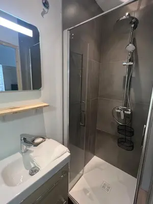Salle de bains dans l'établissement Le Bjorn - T1 chaleureux refait à neuf - Centre