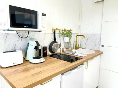 Cuisine ou kitchenette dans l'établissement Studio - Le Marbre - aux portes du Futuroscope