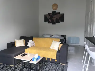 Coin salon dans l'établissement Studio 35m2 à 3 km de la gare d Angoulême avec draps et linge de maison fournis