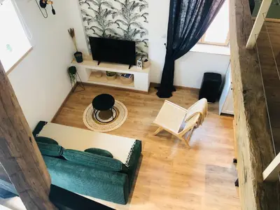 Télévision ou salle de divertissement dans l'établissement Gites De la Cour au Grenier