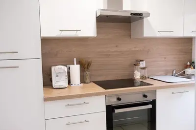 Cuisine ou kitchenette dans l'établissement Appartement rénové - wifi - jardin - centre de Niort
