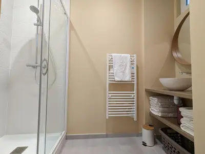 Salle de bains dans l'établissement Charmante maison à Angoulême, cour privée, proche parc et bus, accueil bébé, Wifi, animaux acceptés - FR-1-653-230